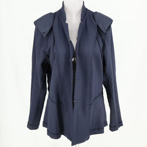 Lane Bryant Jacket Womens 16 Navy Blue Hook Eye Stretch Knit Silver Buttons - Picture 14 of 16